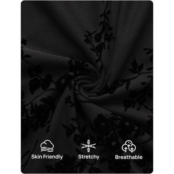 Zesica Women's Black Yellow Ruched Mesh Long Sleeve Floral Bodycon Dress - Picture 5 of 6